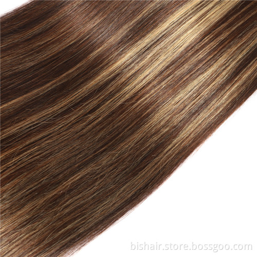 Wholesale Brown Highlight 4/27 Color Bone Straight Hair Bundles Brazilian Human Hair With 4X4 Transparent Closure Remy Hair